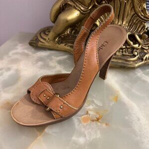 Chloé Tan Leather Slingback Sandal, Wooden Heel – Size 39 Left Shoe ONLY